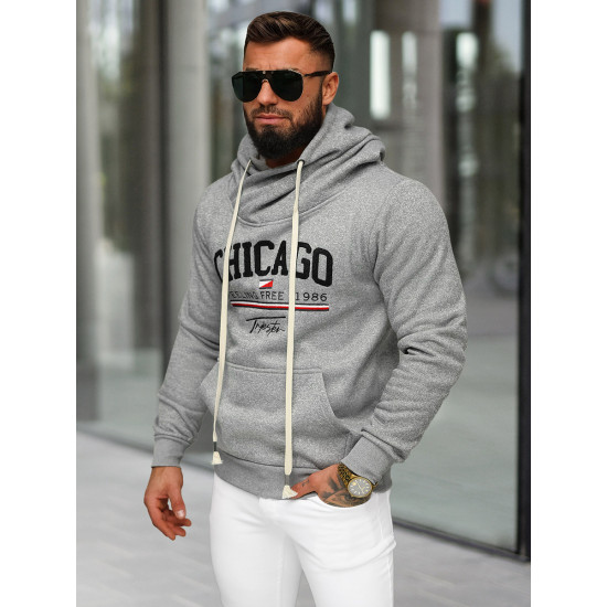 Men's grey hooded jumper Chicago O/TT30508 - Men's Sweaters| Sweaters online Men's grey hooded jumper Chicago O/TT30508