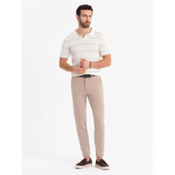 Vyriški dryžuoti baltos spalvos su rusvomis juostelėmis polo marškinėliai Ton