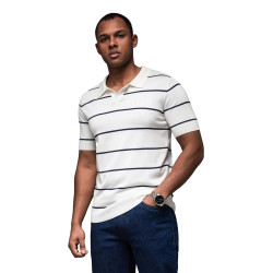 Vyriški dryžuoti baltos spalvos su mėlynomis juostelėmis polo marškinėliai Ton