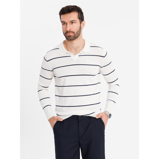 Men's long-sleeved polo shirt white Don V2 OM-POLS-0146 - T-shirt Men's long-sleeved polo shirt white Don V2 OM-POLS-0146