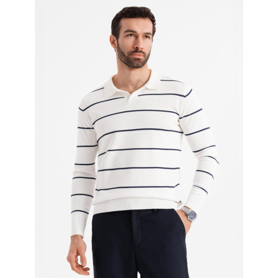 Men's long-sleeved polo shirt white Don V2 OM-POLS-0146 - T-shirt Men's long-sleeved polo shirt white Don V2 OM-POLS-0146