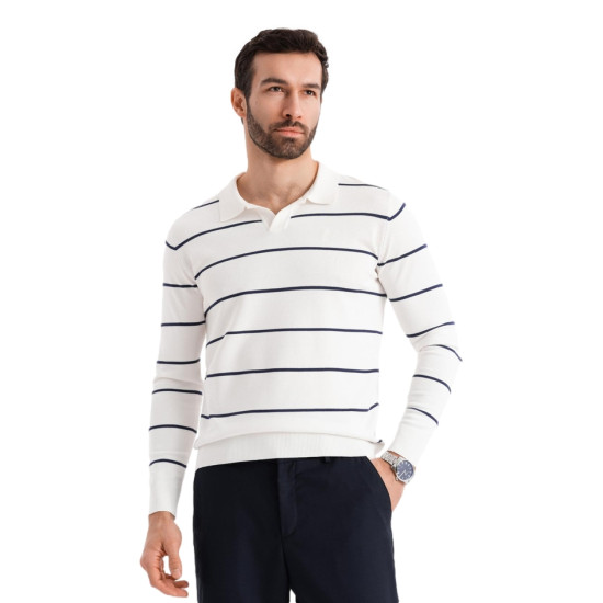 Men's long-sleeved polo shirt white Don V2 OM-POLS-0146 - T-shirt Men's long-sleeved polo shirt white Don V2 OM-POLS-0146