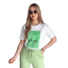 Women's white with green design T-shirt Lamur