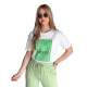 Women's white with green design T-shirt Lamur