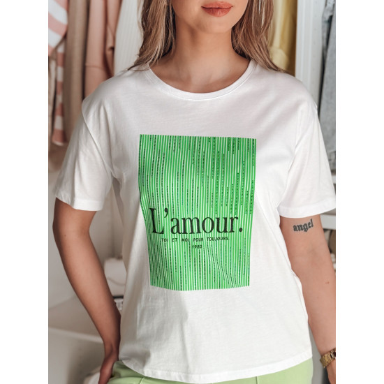 Women's white with green design T-shirt Lamur RY2586 - T-shirt Women's white with green design T-shirt Lamur RY2586