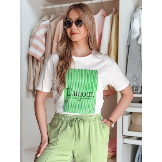 Women's white with green design T-shirt Lamur RY2586 - T-shirt Women's white with green design T-shirt Lamur RY2586