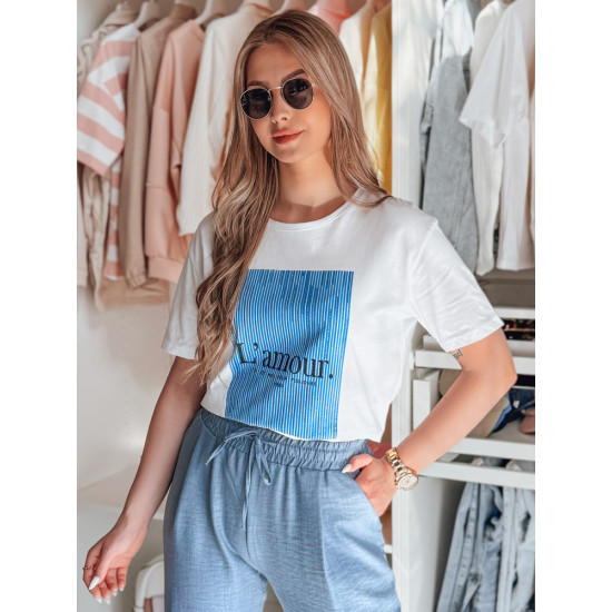 Women's white with blue design T-shirt Lamur RY2587