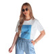 Women's white with blue design T-shirt Lamur RY2587