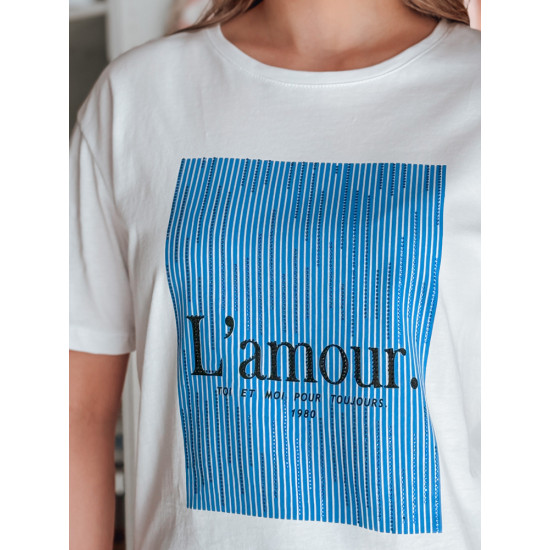 Women's white with blue design T-shirt Lamur RY2587