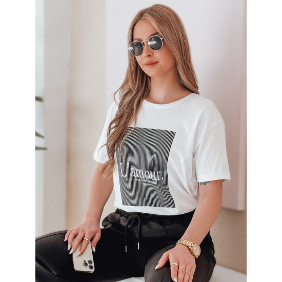Women's white with black design T-shirt Lamur RY2588 - T-shirt Women's white with black design T-shirt Lamur RY2588