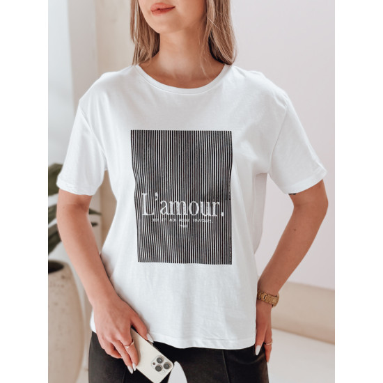 Women's white with black design T-shirt Lamur RY2588 - T-shirt Women's white with black design T-shirt Lamur RY2588