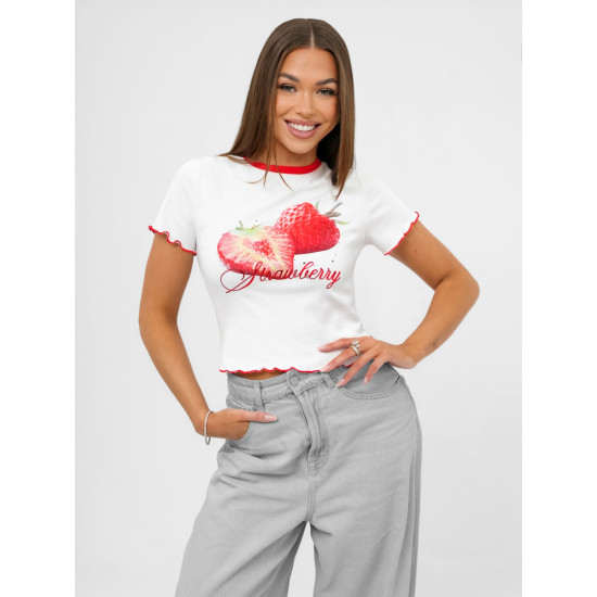 Moteriški balti marškinėliai Strawberry JS/R62639