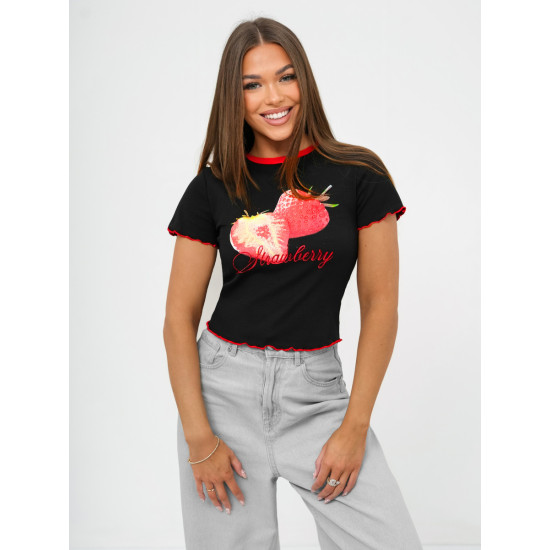 Moteriški juodi marškinėliai Strawberry JS/R62639