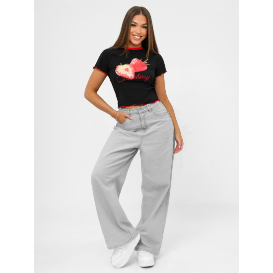 Moteriški juodi marškinėliai Strawberry JS/R62639