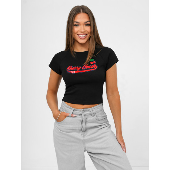 Moteriški juodi marškinėliai Cherry JS/R62744