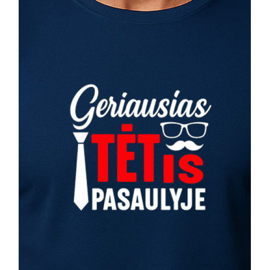 Tamsiai mėlyni marškinėliai Geriausias tėtis pasaulyje (baltas) PK4007 - Užrašai vyrams Tamsiai mėlyni marškinėliai Geriausias tėtis pasaulyje (baltas) PK4007