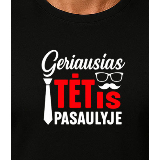 Juodi marškinėliai Geriausias tėtis pasaulyje (baltas) PK4007 - Užrašai vyrams Juodi marškinėliai Geriausias tėtis pasaulyje (baltas) PK4007