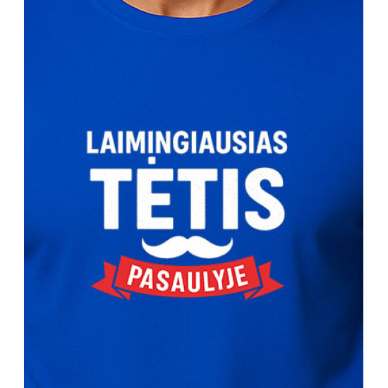 Mėlyni marškinėliai Laimingiausias tėtis (baltas) PK4006 - Užrašai vyrams Mėlyni marškinėliai Laimingiausias tėtis (baltas) PK4006
