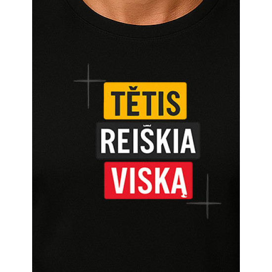 Juodi marškinėliai Tėtis reiškia viską PK4008 - Užrašai vyrams Juodi marškinėliai Tėtis reiškia viską PK4008