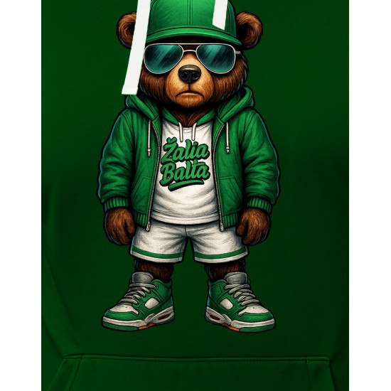 Vyriškas chaki džemperis su gobtuvu Žalia Balta PK4009 - Užrašai vyrams Vyriškas chaki džemperis su gobtuvu Žalia Balta PK4009