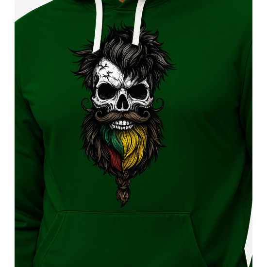 Dark green hooded sweatshirt Skull with curled hair PK4013 - Notes for men Dark green hooded sweatshirt Skull with curled hair PK4013