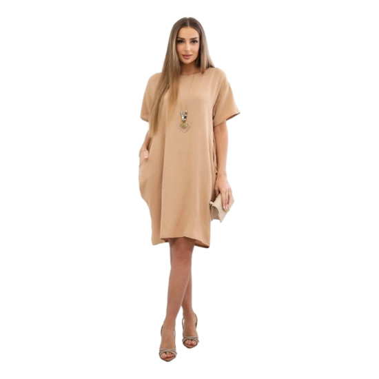 Brown dress with pockets and pendant Deli 28769 - For women Brown dress with pockets and pendant Deli 28769