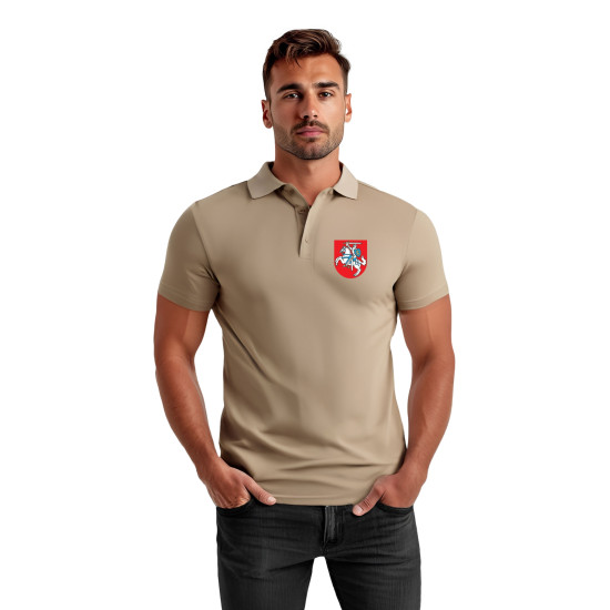 Vyriški rudi polo marškinėliai Herbas JS/8T80 - Užrašai vyrams Vyriški rudi polo marškinėliai Herbas JS/8T80