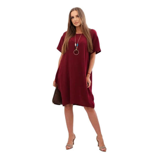 Bordo spalvos suknelė su kišenėmis ir pakabuku Deli 32613 - Moterims Bordo spalvos suknelė su kišenėmis ir pakabuku Deli 32613