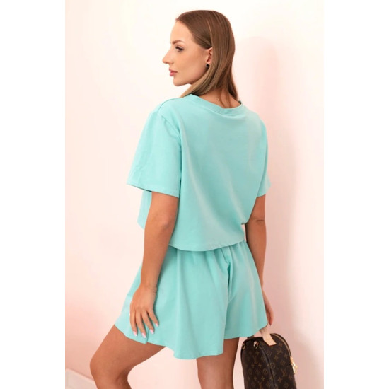 Women's mint cotton set with wide shorts Com 32438 - For women Women's mint cotton set with wide shorts Com 32438