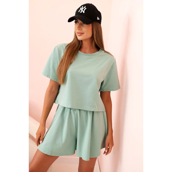 Women's mint cotton set with wide shorts Com 32436 - For women Women's mint cotton set with wide shorts Com 32436