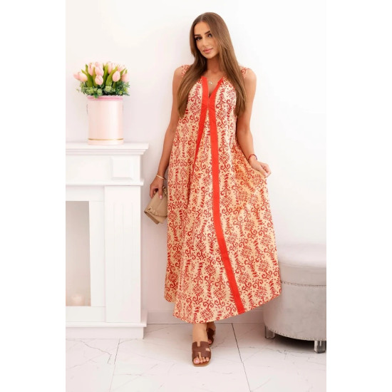 Women's red sleeveless cotton dress with wide hem Roy 32714 - Dresses and tunics Women's red sleeveless cotton dress with wide hem Roy 32714