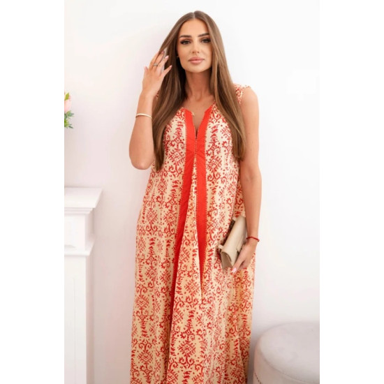 Women's red sleeveless cotton dress with wide hem Roy 32714 - Dresses and tunics Women's red sleeveless cotton dress with wide hem Roy 32714