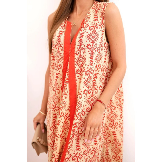 Women's red sleeveless cotton dress with wide hem Roy 32714 - Dresses and tunics Women's red sleeveless cotton dress with wide hem Roy 32714