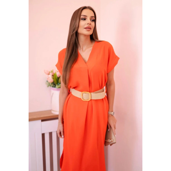 Moteriška oranžinė suknelė su diržu Amber 29551 - Suknelės ir tunikos Moteriška oranžinė suknelė su diržu Amber 29551