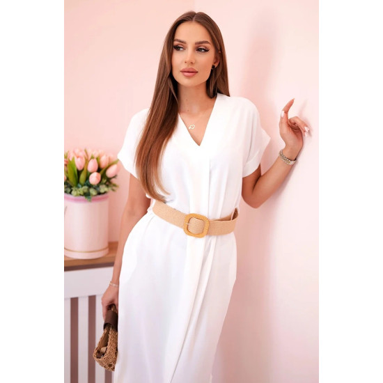 Women's white dress with belt Amber 27660 - Dresses and tunics Women's white dress with belt Amber 27660