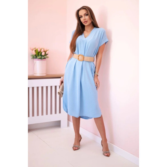 Women's light blue dress with belt Amber 24139 - Dresses and tunics Women's light blue dress with belt Amber 24139