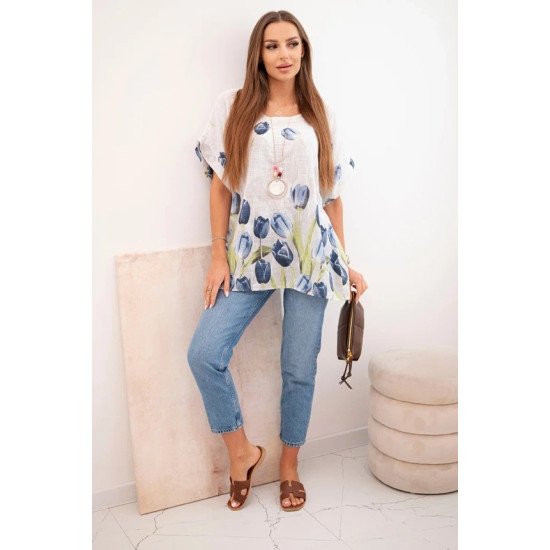 Women's white shirt with flowers Limon 32061 - For women Women's white shirt with flowers Limon 32061
