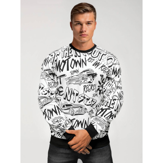 Men's white sweatshirt with print Stop JS/8B1195/1 - Hoodless jumpers Men's white sweatshirt with print Stop JS/8B1195/1