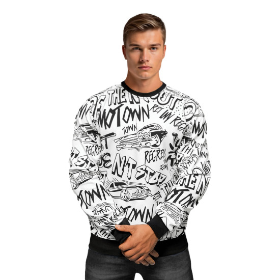 Men's white sweatshirt with print Stop JS/8B1195/1 - Hoodless jumpers Men's white sweatshirt with print Stop JS/8B1195/1