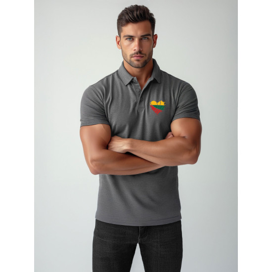 Men's dark grey polo shirt Heart JS/8T80 - T-shirt Men's dark grey polo shirt Heart JS/8T80