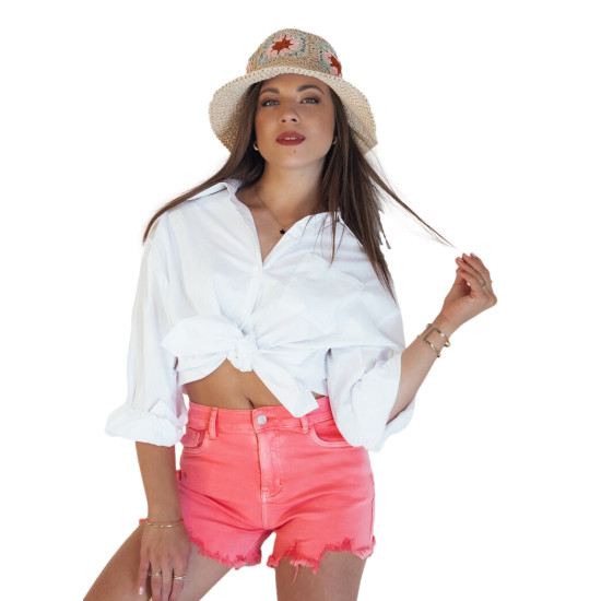 Moteriški rožiniai džinsiainai šortai Sunylook SY0362 - Moterims Moteriški rožiniai džinsiainai šortai Sunylook SY0362
