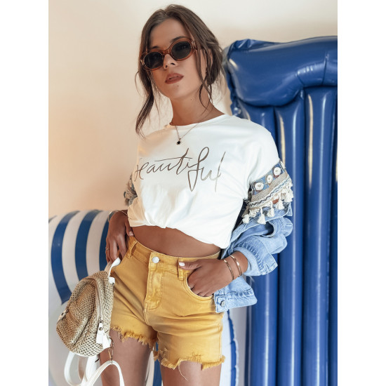 Moteriški geltoni džinsiainai šortai Sunylook SY0370 - Moterims Moteriški geltoni džinsiainai šortai Sunylook SY0370