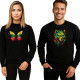 Czarny sweter z wilkiem w geometryczne motyle