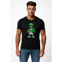 Vyriški juodi marškinėliai Meškinas su kamuoliu-džemperiu