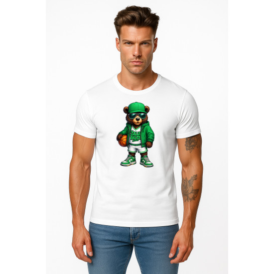 Men's white Bear shirt with ball-jumper PK4019 - Notes for men Men's white Bear shirt with ball-jumper PK4019
