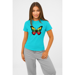 Moteriški šviesiai mėlyni marškinėliai Drugelis