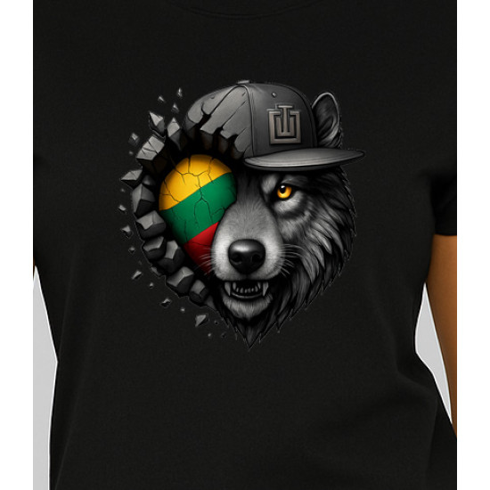 Women's black T-shirt Wolf grey PK4029 - Notes for women Women's black T-shirt Wolf grey PK4029