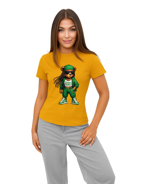 Moteriški ryškiai geltoni marškinėliai Meškutė