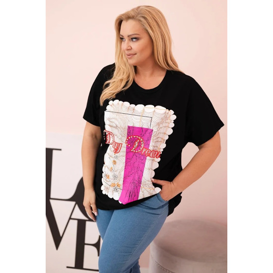 Women's black T-shirt with pink detail Day dream 33318 - For women Women's black T-shirt with pink detail Day dream 33318