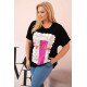 Women's black T-shirt with pink detail Day dream 33318 - For women Women's black T-shirt with pink detail Day dream 33318
